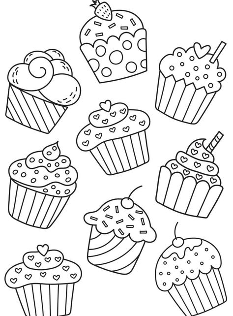 Birthday Graph, Birthday Chart, Cupcake Coloring Pages, Cupcake Drawing, Pola Sulam, Print Out, Cute Easy Drawings, Art Drawings For Kids, Cute Coloring Pages