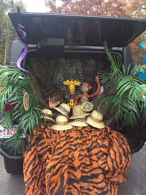 Safari Themed Trunk Or Treat, Safari Trunk Or Treat Ideas For Cars, Trunk Or Treat Safari Theme, Wild Kratts Trunk Or Treat, Jungle Cruise Trunk Or Treat, Wild About Jesus Trunk Or Treat, Trunk Or Treat Zoo Theme, Jungle Theme Trunk Or Treat, Tiger Trunk Or Treat