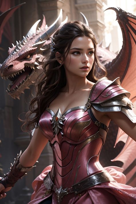 Pink Armor, Fantasy Fighter, Princess Character, Fashion Collection Inspiration, Fantasy Queen, Armor Dress, Sparkle Outfit, Dragon Princess, Strong Female Characters