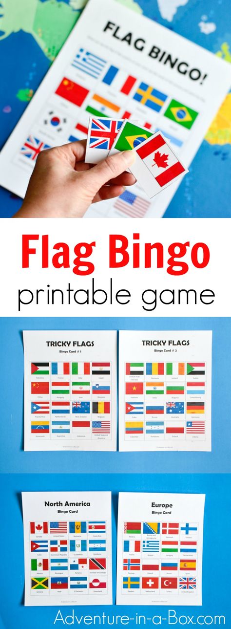 Flag Bingo is a printable educational game that challenges children to learn and identify the flags of the world. Fun supplement to teaching geography in preschool and K-6! #printablegame #games #printable #flags Travel Activities For Preschoolers, Printable Flags, Around The World Games, Geography Games, Around The World Theme, Flag Game, Geography For Kids, Geography Activities, Printable Games For Kids