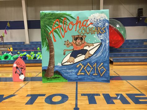 Hawaiian Themed Pep Rally 8•26•16 Gym Decorations Tropical Pep Rally, Hawaiian Run Through Signs Football, Hawaiian Themed Pep Rally, Western Theme Pep Rally, Pep Rally Decorations Gym, Hawaiian Football Theme Posters, Hawaiian Pep Rally, Hawaiian Homecoming, Junior Posters