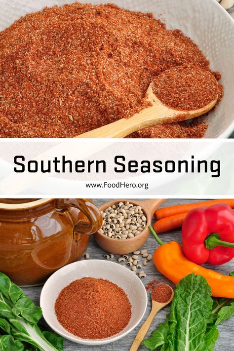 Spicy and flavorful, this Southern Seasoning is great with soups, stews, vegetables and meats. Ready in under five minutes, it makes enough for your meal or for future use by storing in an airtight container. Soup Seasoning Mixes, Bean Seasoning Recipe, Soul Food Seasoning, Veggie Omelet, Pear Bread, Slow Cooker Black Beans, Homemade Seasoning, Diy Mixes, Homemade Spice Mix