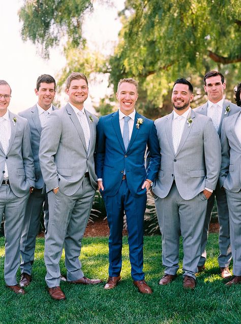 Cobalt Blue Suit Wedding, Groom Navy Blue Suit Groomsmen Grey, Blue Groom Suit Grey Groomsmen, Groom Blue Suit Groomsmen Khaki, Blue Groom Gray Groomsmen, Different Color Suits Groomsmen, Groom In Blue Groomsmen In Grey, Groomsmen Attire Suits, Groom In Blue Suit