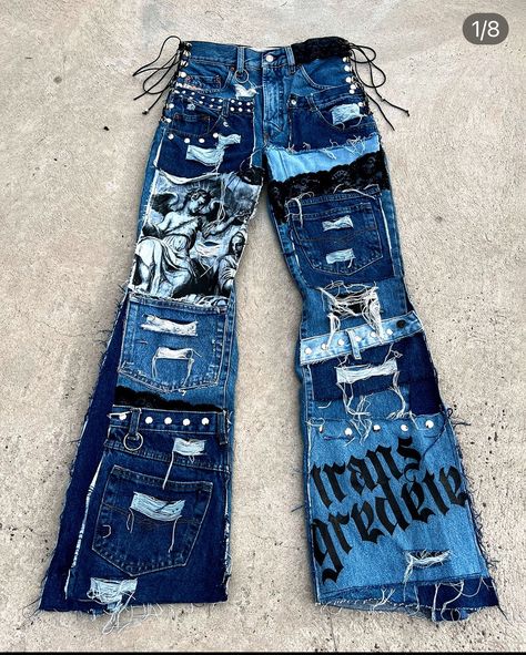 Bleached Pants Design, Jeans Refashion, Diy Ripped Jeans, Denim Diy Clothes, Sick Clothes, Denim Street Style, Pirate Outfit, Bleached Jeans, Creative Clothes