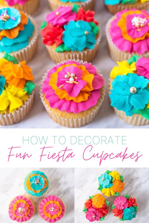 Mexican Cupcakes Decoration, Fiesta Theme Dessert Ideas, Cinco De Mayo Cupcakes Ideas, Fiesta Party Cupcakes, Mexican Party Cupcakes, Mexican Theme Cupcakes, Fiesta Birthday Cupcakes, Mexican Fiesta Cupcakes, Mexican Cupcakes Ideas