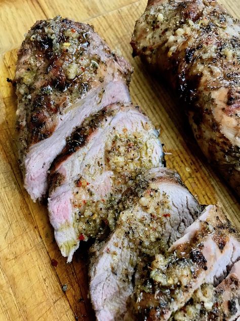 Greek Marinated Pork Tenderloin, Mediterranean Pork Loin Recipes, Mediterranean Pork Tenderloin, Greek Pork Tenderloin, Greek Pork, Pork Tenderloin Marinade, Mediterranean Flavors, Grilled Roast, Marinated Pork Tenderloins