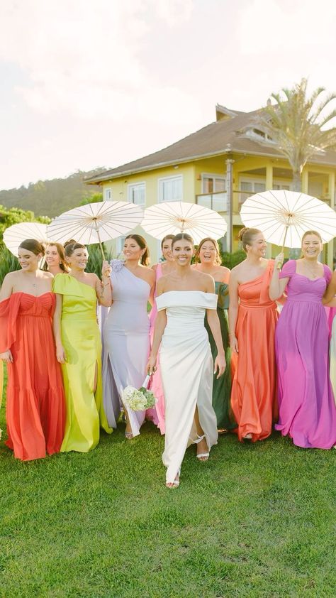 Mismatched Bright Bridesmaid Dresses, Mismatched Bridesmaid Dresses Summer, Tropical Bridesmaid Dress, Bridesmaid Dress Mismatched, Bridesmaid Dresses Bright, Mismatched Wedding, Mix Match Bridesmaid Dresses, Rainbow Bridesmaids, Garden Formal