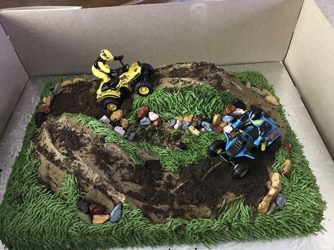 Fourwheeler Birthday Party, Rzr Birthday Party Ideas, Four Wheeler Birthday Party, Four Wheeler Cake, 4 Wheeler Cake, Monster Truck Birthday Cake, Nemo Cake, Truck Birthday Cakes, 10 Birthday Cake