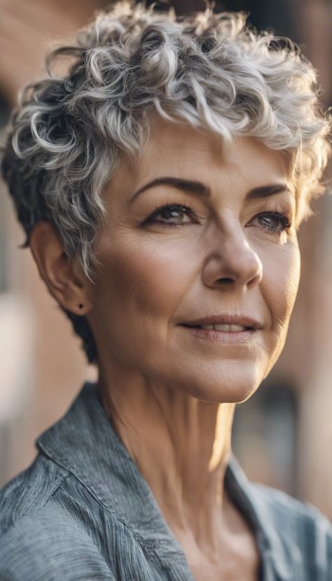 28 Short Hairstyles For Older Women Over 50 » Hairstylester Short Grey Curly Hair, Feminine Haircuts, Chemo Curls, 100 Hairstyles, Short Hairstyles For Older Women, Grey Hair Over 50, Short Curly Pixie, Curly Pixie Haircuts, Grey Curly Hair