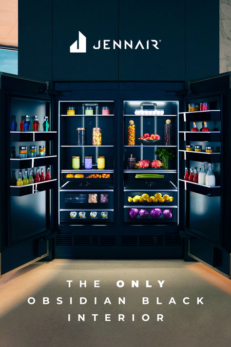 JennAir Column Refrigerators are forging the future of luxury,
with the industry exclusive obsidian black interior with ecliptic 
lighting. It makes the finest foods stand out like vibrant works of art. Jennair Refrigerator, Luxury Refrigerator, Column Refrigerator, 80s Room, Jenn Air Appliances, Pennsylvania History, Shell House, Kitchen Appliances Luxury, Salon Suites