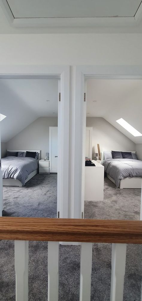 Loft Conversion 2 Bedrooms Floor Plans, Converted Attic Master Suite, Bedroom Loft Ideas, Attic Master Suite, Attic Conversions, 2 Bedroom Loft, 2 Bedroom Floor Plans, Loft Office, Attic Conversion