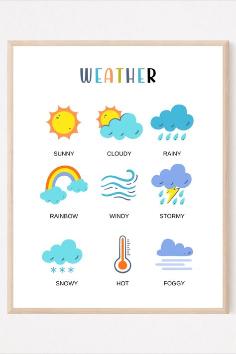 Looking for a fun and educational way to teach kids about weather? Look no further than our Weather Printable Chart for Kids! This colorful and engaging chart is perfect for children of all ages who want to learn more about the different types of weather. Weather Names, Toddler Chart, Preschool Rules, Seasons Chart, Weather Wallpaper, Learning Weather, August Crafts, Montessori Nursery, Alphabet Crafts Preschool