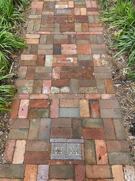 Reclaimed Brick Garden, Reclaimed Brick Patio, Stone Walkways, Side Yard Landscaping, Brick Patio, Brick Path, Brick Garden, Reclaimed Brick, Garden Paving