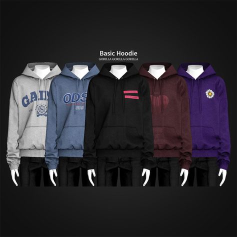 Basic Hoodie | Gorilla Gorilla Gorilla on Patreon The Sims 4 Pack, Male Hoodie, Sims 4 Men Clothing, Gorilla Gorilla, Sims 4 Male Clothes, Sims 4 Tsr, Pelo Sims, Free Sims 4, The Sims 4 Packs