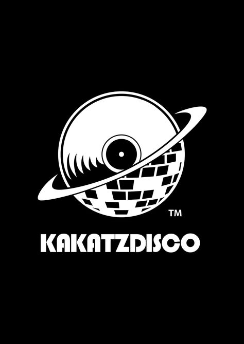 logo design for an event called "KAKATZ DISCO" #japanese #design #graphic #music #club #japan #star #planet #mirrorball #logo Music Company Logo Design, Edm Logo Design, Dance Branding Design, Concert Logo Design, Disco Logo Design, Music Event Logo, Disco Ball Logo, Music Club Logo, Disco Branding