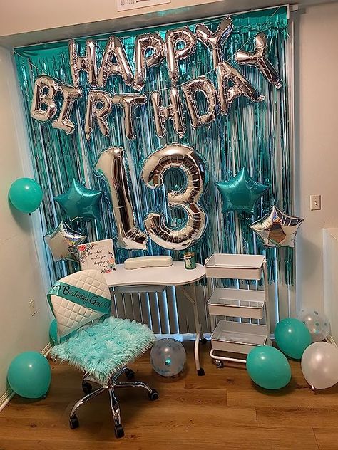 13rh Birthday Ideas, 13 Party Decorations, Themes For 13th Birthday Party, Teal Blue Birthday Party Ideas, 13 Birthday Decor, Birthday Theme Ideas 13, 13 Bday Party Ideas Girls 13th Birthday, Things To Do For 13th Birthday, Preppy Blue Birthday Party