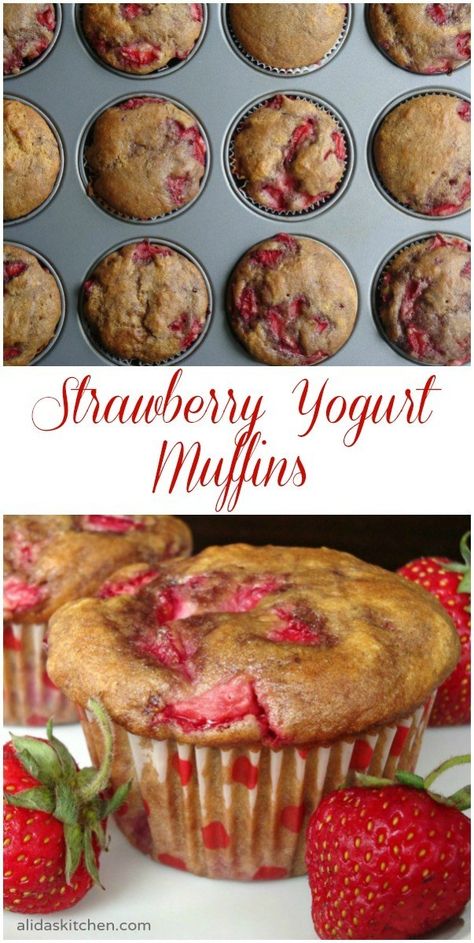 Snack Breads, Recipes Greek Yogurt, Assorted Muffins, Strawberry Yogurt Muffins, Yogurt Muffin, Summer Brunch Recipes, Bridal Brunch Food, Strawberry Muffin Recipes, Preschool Cooking