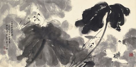 ZHANG DAQIAN (1899-1983) Yifan Zhang Art, Zhang Daqian, Desktop Wallpaper Chinese, Asian Art Wallpaper Desktop, Zhang Daqian Paintings, Chinese Ink Landscape Painting, Sumi E, Chinese Painting, Lotus