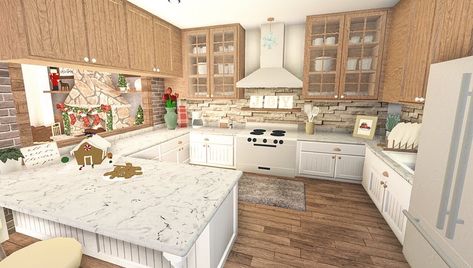 Roblox Bloxburg Ideas Kitchen, Bloxburg Kitchen Ideas Aesthetic Christmas, Kitchen Interior Bloxburg, Bloxburg Crib Ideas, Bloxburg Kitchen Room Ideas, Boo Burg Kitchen Ideas, Bloxburg Room Ideas Kitchen, Roblox Interior Design, Blox Burg Kitchen