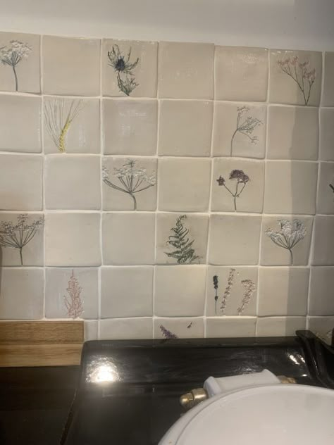 Kitchen Wall Ceramic Tiles, Handmade Ceramic Tiles Backsplash, Kitchen Ceramic Wall, Botanical Tiles, Diy Tiles, Pottery Tiles, Kitchen Splash Back, Kitchen Splashback Tiles, Backsplash Patterns