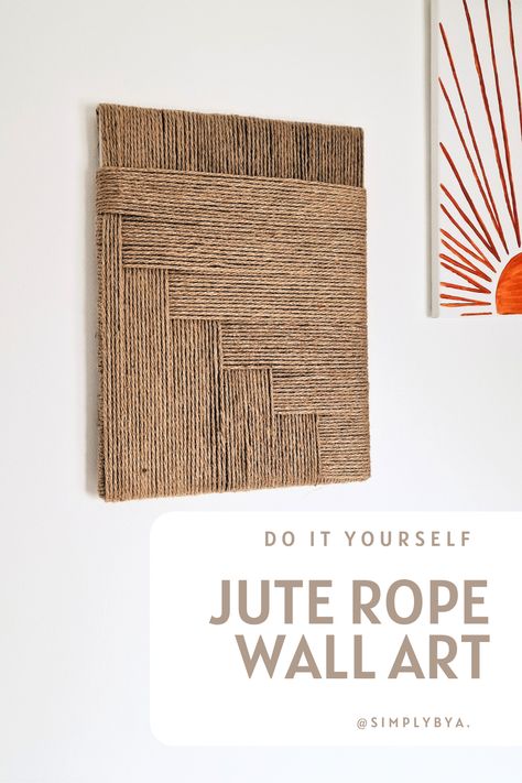 You don't have to have painting skills to create unique wall decorations for your home. I will show you how to make this easy wall art from jute rope. It gives such a BOHO vibe. #diy #diyhomedecor #diyboho #bohodecor #jutewallart #diywallart #bohowalldecor Jute String Wall Art, Yarn And Canvas Art, Diy Natural Wall Art, Twine Canvas Art, Jute Canvas Art, Rope On Canvas Wall Art, Diy Boho Artwork, Jute Wall Art Diy, Diy Jute Rope Wall Art