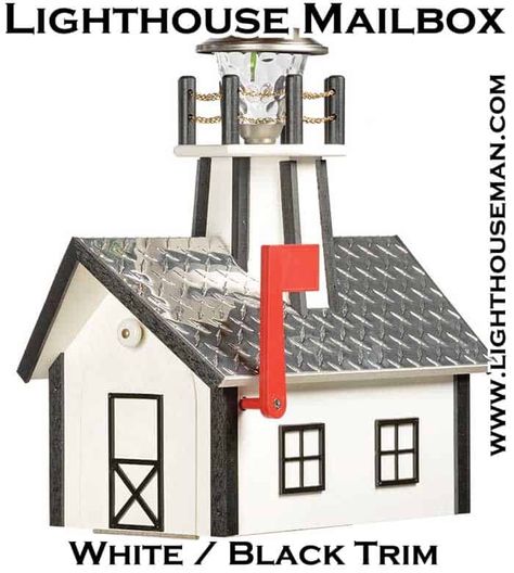 Decorative Solar Lighthouse Mailboxes | Lighthouse Man Mailbox With Solar Light, Lighthouse Wedding Theme, Lighthouse Mailbox, Hiding Storage, Unique Mailbox, Wood Lighthouse, Princess Tower, Lighthouse Crafts, Mailbox Makeover