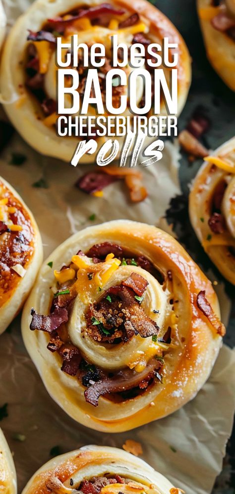 Bacon Cheeseburger Rolls [55 Minutes] – Chasety Garlic Butter Cheeseburger Roll Ups, Garlic Butter Bacon Cheeseburger Roll Ups, Garlic Butter Bacon Cheeseburger Rollups, Cheeseburger Rolls, Bacon Buns, Biscuit Dough Recipes, Bacon Rolls, Hamburger Rolls, Classic Burger