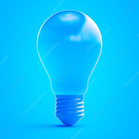 Illustration of a blue light bulb. Blue Light Bulb, Science Photos, Photo Library, Blue Light, Light Bulb, Stock Images, Light Blue, Blue, Color