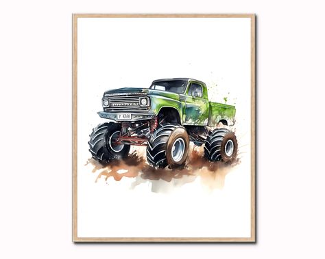 Monster Trucks Printable Wall Decor Digger Poster Boys Kids Bedroom Art Child Watercolor Ai Generated instant digital download playroom Monster Truck Art, Monster Truck Room, Truck Room, Kids Bedroom Boys, Kids Bedroom Art, Baby Boy Nursery Decor, Boys Room Wall Art, Trucks Print, Kids Watercolor