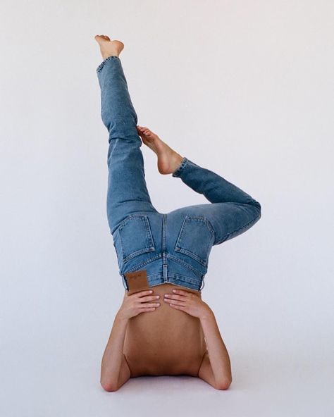 Womens Photography, Denim Photoshoot, Denim Editorial, Sustainable Wardrobe, Creative Photoshoot Ideas, Fashion Photography Inspiration, Photography Poses Women, Handstand, Photography Women