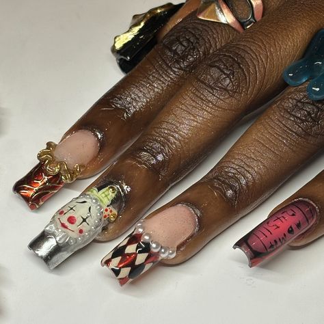 a day at the circus 🤡🎪🤹🏾‍♀️🎠🎟️ #nailart #westlondonnails #westlondonnailtech #conceptart #conceptnailart Circus Theme Nails, Clown Nails, Circus Nails, Theme Nails, Nail Files, Circus Theme, Nails 2024, The Circus, Birthday Nails