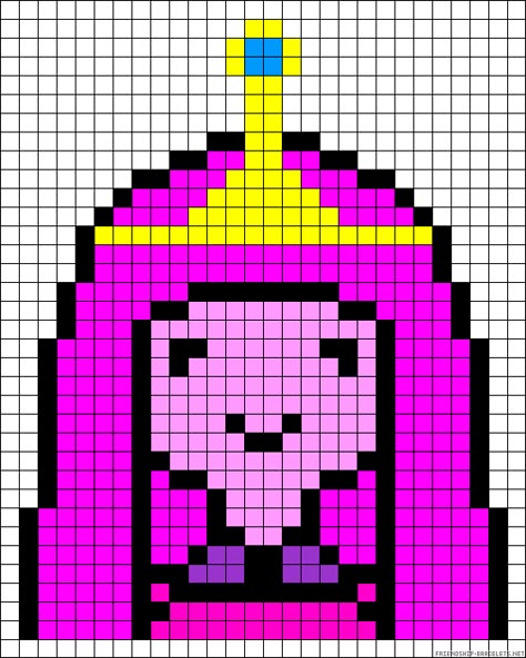 Princess Bubblegum - Adventure Time perler bead pattern Princess Bubblegum Pixel Art, Alpha Patterns Adventure Time, Adventure Time Perler Bead Patterns, Adventure Time Crochet, Pixel Crochet Blanket, Melt Beads Patterns, Crochet Alphabet, Geek Diy, Nerd Crafts