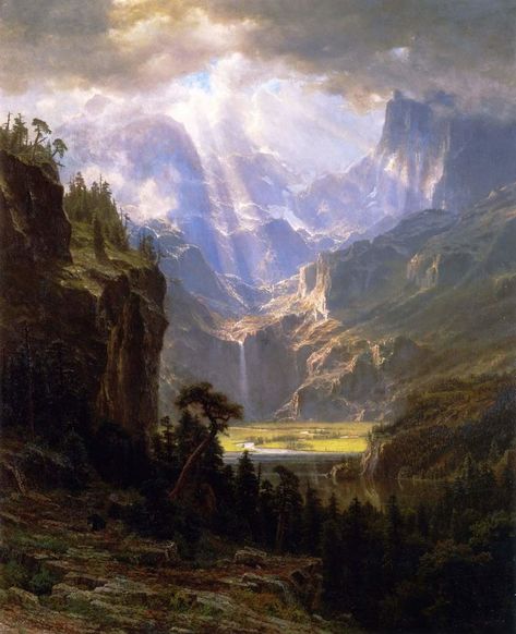 Albert Bierstadt, Rennaissance Art, Hozier, Aesthetic Painting, Ethereal Art, Old Art, Fantasy Landscape, Rocky Mountains, Pretty Art