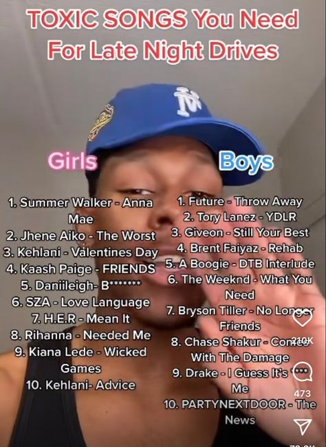 Songs To Play While Showering, Song Playlist Ideas, Hood Love Songs, Toxic Playlist, Toxic Songs, Baddie Songs, Late Night Music, Good R&b Songs, Toxic Song