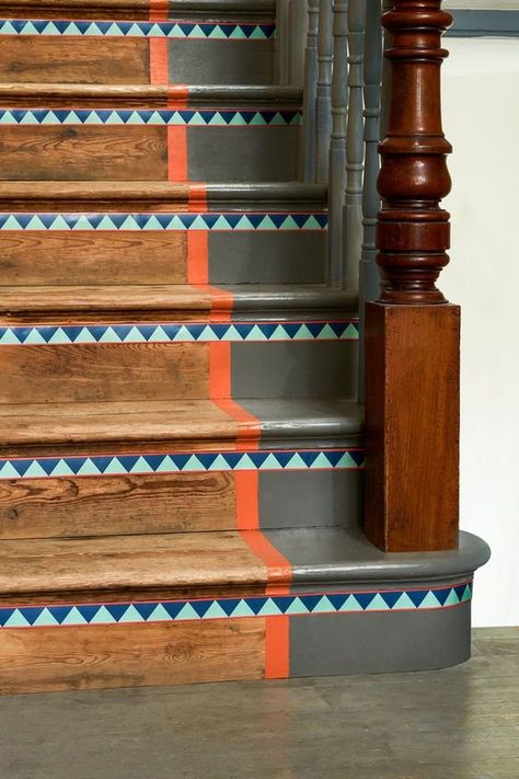 susie atkinson wallpaper borders Staircase Painting, Stairs Railing Design, Stairs Wallpaper, Stairs Railing, Interior Products, Painted Stairs, Divider Wall, Railing Design, Damask Print