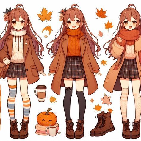 Anime Autumn Outfit, Fall Clothes Drawing, Autumn Outfits Drawing, Infp Styles, Christmas Outfit Anime, Autumn Character, Study Anime, Winter Drawings, Cute Drawlings