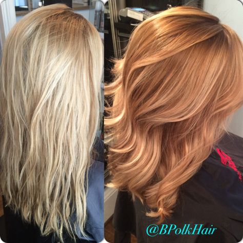 Before & after - from blonde to rich copper balayage Balayage Loreal, Copper Balayage, Strawberry Blonde Hair Color, Copper Blonde, Hair With Highlights, Dyed Red Hair, Copper Hair Color, Strawberry Blonde Hair, Trendy Hair Color