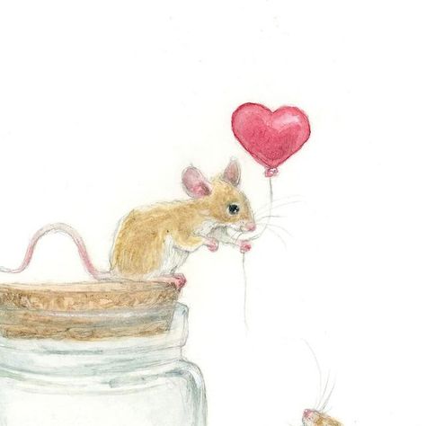 February Art, Jar Of Hearts, Bio Art, The Calendar, Painting Illustration, Mice, Watercolour Painting, The Winter, Valentines Day