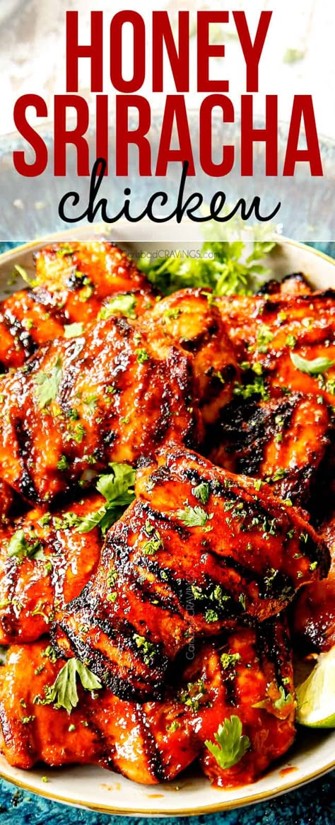 BEST Honey Sriracha Chicken! (Grilled, Baked or Stovetop + how to freeze) Honey Siracha Chicken, Crockpot Shredded Chicken Tacos, Crockpot Shredded Chicken, Best Salads, Honey Sriracha Chicken, Grilled Chicken Marinade, Sriracha Chicken, Chicken Grilled, Sandwiches Wraps