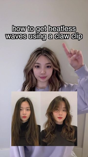 Using A Claw Clip, Korean Wavy Hair, Korean Hairstyle Ideas, Curl Hair Without Heat, Curls Without Heat, Heatless Waves, Wavy Hair Overnight, Hairstyle Ideas Easy, Hair Without Heat