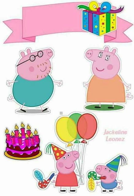 Peppa Pig Birthday Free Printable Cake Toppers. Pig Birthday Party Decorations, Peppa Pig Cupcake Topper, Peppa Pig Images, Peppa Pig Printables, Peppa Pig Imagenes, Peppa Pig Happy Birthday, Bolo Da Peppa Pig, Peppa Pig Stickers, Pig Cake Topper