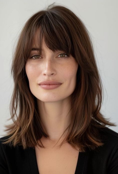 French Haircuts Medium, French Bangs Medium Hair, French Haircut Medium, Haircut Unstyled, Medium Length Haircuts With Bangs, Medium Bob With Bangs, Dreamy Hairstyles, French Hairstyle, Lob Haircut With Bangs