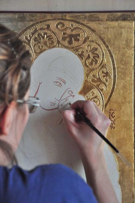 Gilding Art, Sculpture Textile, Halo Art, Paint Icon, Queen Of Heaven, Gold Leaf Art, Byzantine Art, Byzantine Icons, Religious Icons