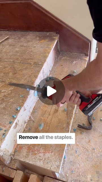 Straight Up Stairs on Instagram: "It’s just carpet how hard can it be? Here are a few tips for removing carpet on stairs. It may seem silly and simple enough, but there’s a fast and efficient method to everything! Hope this helps✌🏼  What’s your method for removing carpet?   #construction #demo #carpet #tips #tricks #diy #hgtv #straightupstairs #carpentry #woodwork #straightupreels #stairs #tricksofthetrade #tomlawson #stairslayer" Stairs No Carpet, Carpet Removal Stairs, Remove Stair Carpet, Removing Stair Carpet, No Carpet Stairs Ideas, How To Remove Carpet From Stairs, Carpet Removal Diy, Remove Carpet From Stairs Diy, Replace Carpet On Stairs