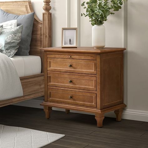 Muriel Farmhouse Style 3 - Drawer Nightstand with Built-In Outlets by HULALA HOME - Bed Bath & Beyond - 39210308 Charging Station Drawer, Farmhouse Nightstand, 3 Drawer Bedside Table, Nightstand Organization, Nightstand With Charging Station, 3 Drawer Nightstand, Drawer Organizer, Ceiling Fan In Kitchen, Drawer Organisers