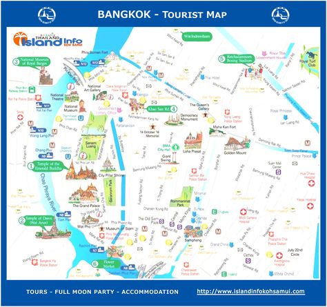 Bangkok Tourist Map. Metro, BTS Skytrain. Landmarks, tourist sites. Info about Thailand, tours, hotels and the southern islands at: http://www.islandinfokohsamui.com/ Bangkok Tourist Map, Bangkok Map, Bangkok Tourist, Bangkok Travel Guide, Thailand Tourist, California Attractions, Thailand Tourism, Thai Travel, Thailand Map