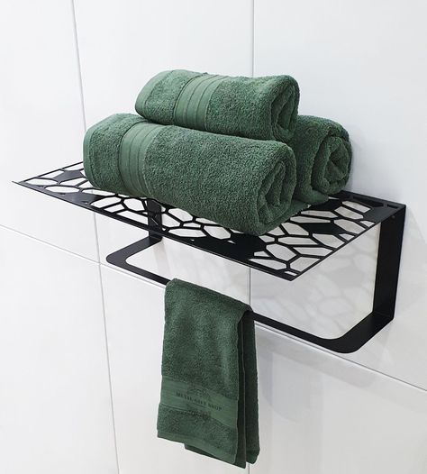 Wall mounted towel holder offers a sleek decorative enhancement that fits into small spaces too, while affording you some convenient storage space. Modern Bathroom Towel Rack, Towel Bar With Shelf, Modern Towel Holder, Vogue Decor, Modern Towel Rack, Bathroom Accesories, Wall Towel Racks, Bathroom Towel Storage, Modern Towels