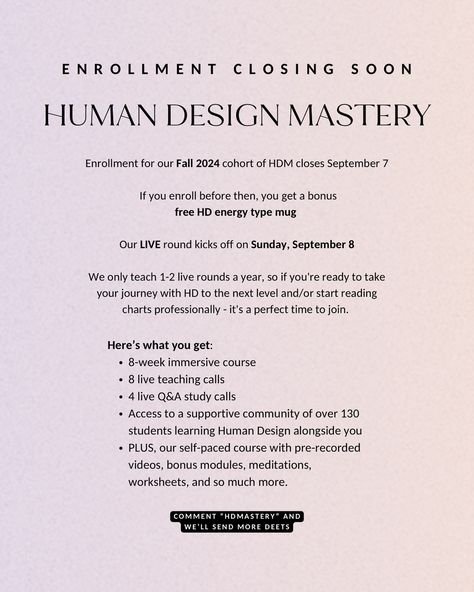 Good vibes + HDM Enrollment Reminder 🫶 Happy Monday loves 🤗 Sharing some journal prompts today to help you reflect and prepare for the week ahead✨ Swipe for your own unique set of questions to get aligned with your energy type! Wishing you the best week ever🤍 If you are loving human design and want to know how to go deeper, you will love Human Design Mastery! HDM is our training to learn everything about HD to become a reader or just integrate the knowledge into your daily life or biz!... Reading Charts, How To Go, Wish You The Best, Human Design, Student Learning, Journal Prompts, Happy Monday, Good Vibes, Daily Life