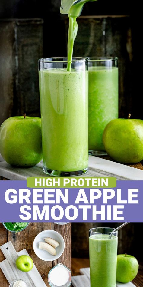 A creamy green apple smoothie that's packed with spinach, creamy frozen banana. Add your favorite nutritional boosts, like protein powder, or try one of our healthy way to start your day! Smoothie Recipes Apple, Meal Prep Snacks Healthy, Green Smoothie Recipes Healthy, Morning Green Smoothie, Green Apple Smoothie, Apple Smoothie Recipes, Banana Apple Smoothie, Apple Smoothie, Smoothie Ideas