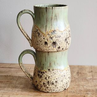 Cody Sones Pottery - Maycos aurora green over sandstone. One of my new favorite glaze combinations.  😍😍  #codysonespottery #maycocolors #auroragreen #sandstone #coffeemug #stoneware #cone6 #glazecombo | Facebook Glaze Combinations, Pottery Glazes, Pottery Designs, Aurora, Stoneware, Glaze, Coffee Mugs, Ceramics, Green